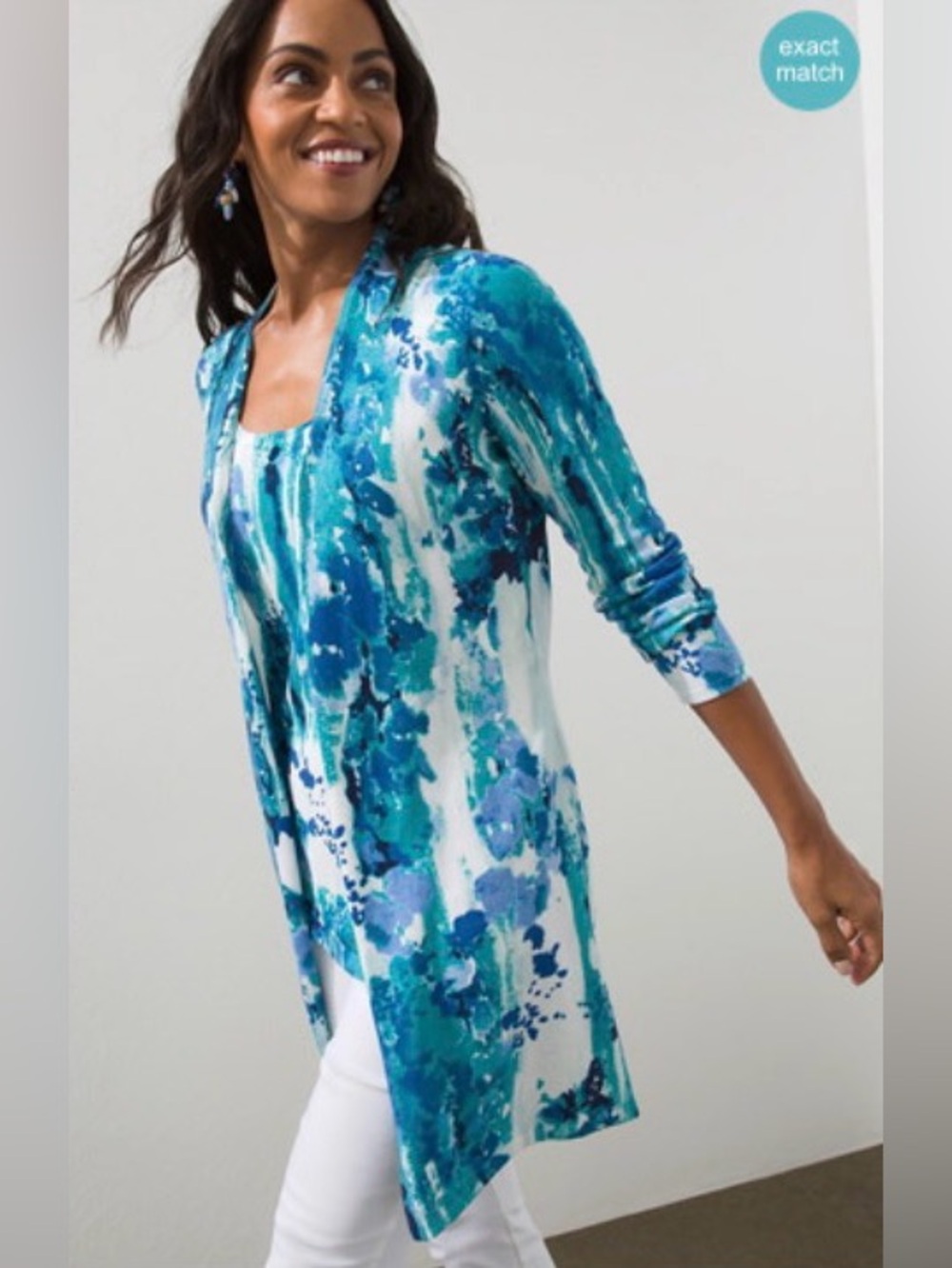 Chico's watercolour long drapey cardigan